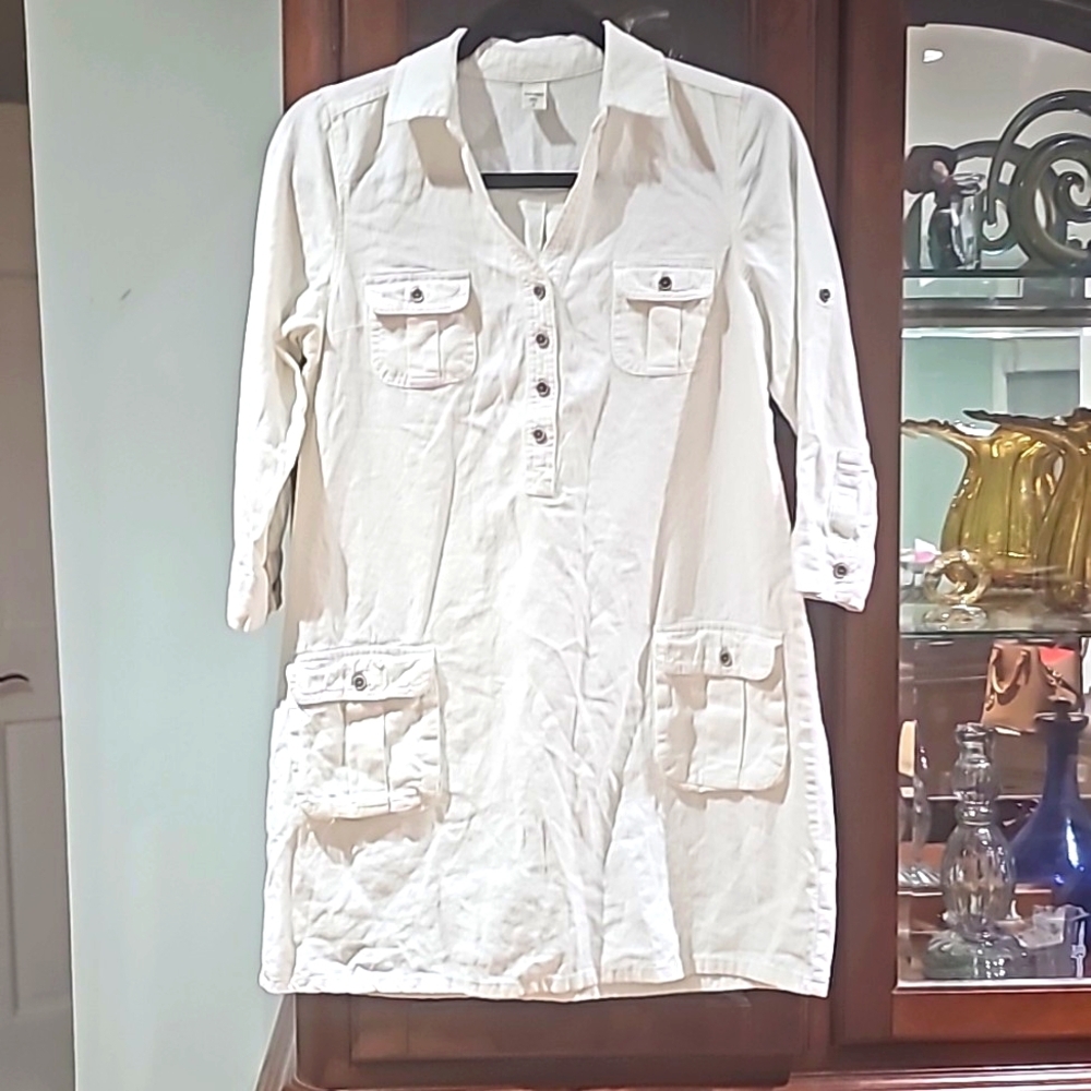 Old Navy Oversized Shirt Linen Dress white size small